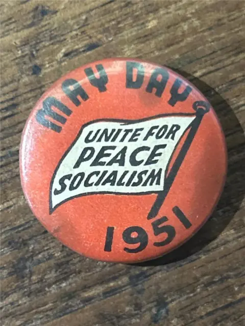 1951 Australia May Day Unite Peace Socialism Patrick Fitzroy tin badge political