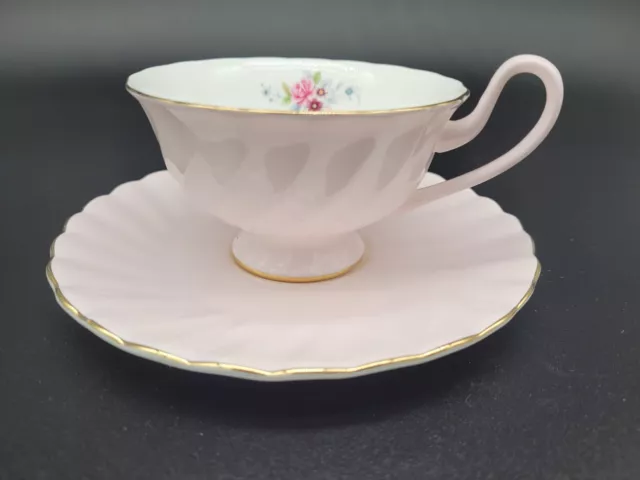Vintage Pale Pink Scallop T2 teacup & Saucer set - florals inside cup.