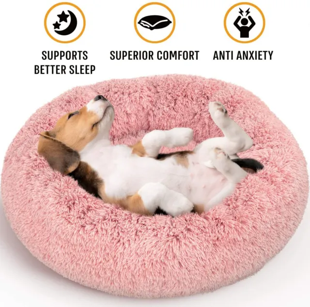 Winter  Warm Calming Fluffy Faux Dog Bed Cat Bed Anti-Anxiety Donut big Dog Bed 3