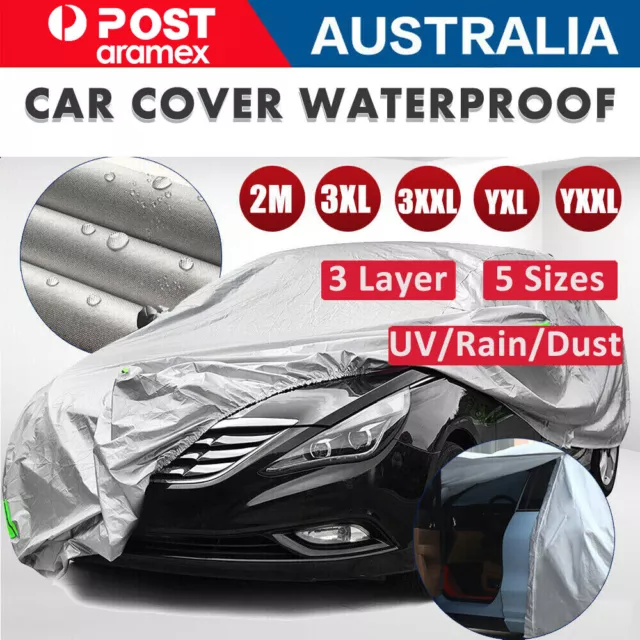 Large 3 Layer Car Cover Waterproof Outdoor UV Dust Hail Resistant Double Thick