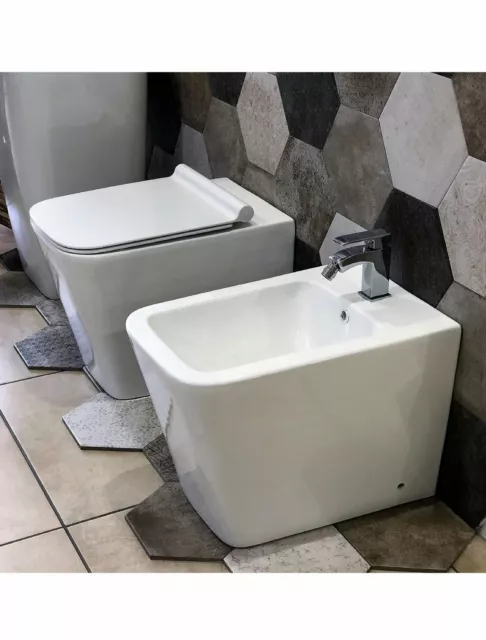 Coppia di sanitari wc e bidet a terra ceramica SICENA SQUARED