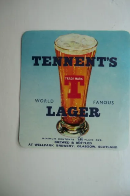 Mint Tennent's Lager Glasgow 9 2/3 Fl Oz  Brewery Beer Bottle Label