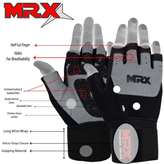Weightlifting Gloves Gym Workout Weight Training Lifting Long Wrist Strap MRX