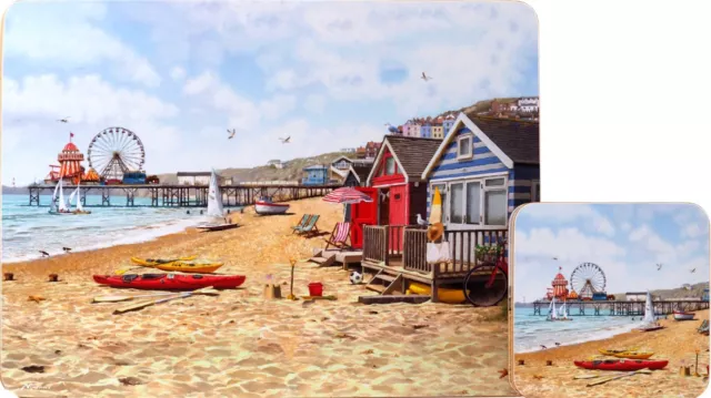 4 of each Seaside Placemats & Coaster Set  - Sandy Beach Dinner & Drink Mat