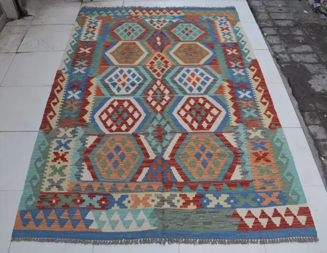 5 x 7 Handmade vintage afghan tribal ghalmouri wool kilim rug, Persian rug 5x7