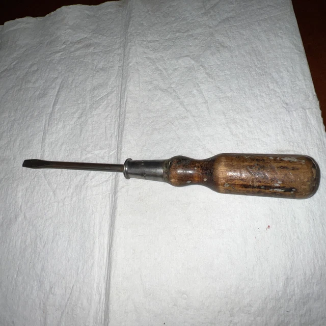 Vintage Stanley SW Hurwood Wood Handle Flat Tip Screwdriver 9"