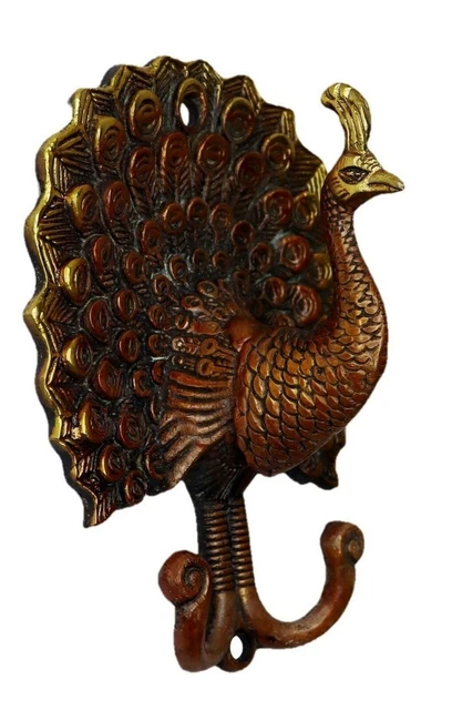 Dancing Peacock Shape Vintage Style Handmade Brass Towel Cloth Wall Hanger Hook