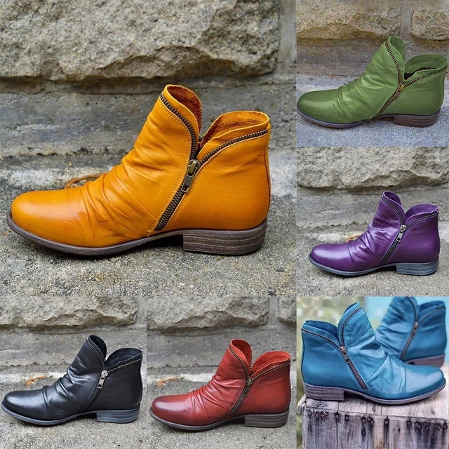 Stivaletti da donna piatti alla moda in pelle con supporto ad arco taglia 38 ~ 42