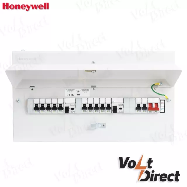 MK Honeywell 21 Way Populated White Metal Consumer Unit 12 Mcbs Type A RCD 100A 3