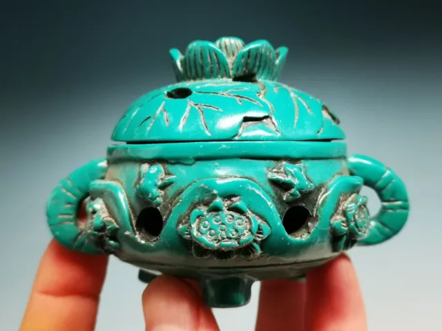 Chinese Collection Amazing Coral Carved Grace Lotus Incense Burner Piece C70