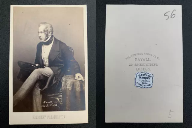 Mayall, London, Lord Palmerston Vintage carte de visite, CDV.  Tirage albu