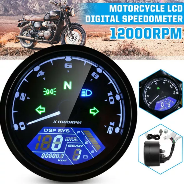 Universal Digital Motorcycle Odometer Speedometer Tachometer Gauge LCD Backlight