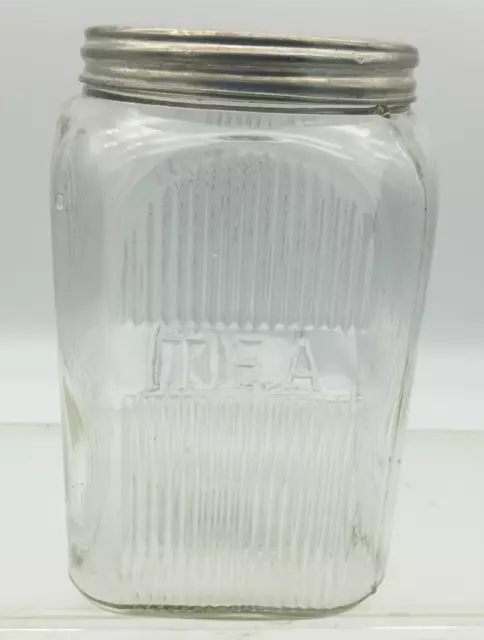 Vintage Hoosier Clear Ribbed Napanee Squared Cabinet Glass 5.25" Tea Canister