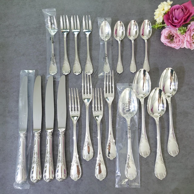 Christofle Marly 20pcs Silverplate Flatware Knife Fork Spoon Near MINT