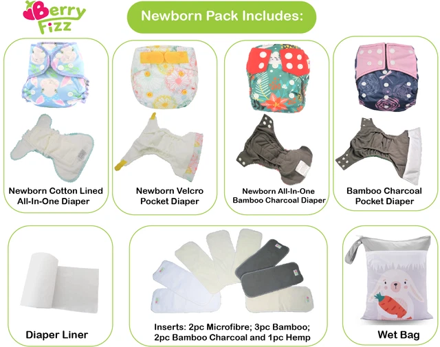 14pc Pack Full Set Newborn Cloth Diaper Pocket & All-In-One AIO, Wet bag, Liner 2