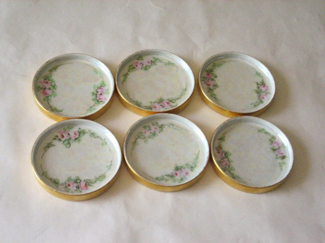 6 Vintage Iresdescent Floral Gold Band Double Shield Vienna Austria Coaster Set 6 Vintage Iresdescent Floral Gold Band Double Shield Vienna Austria Coaster Set