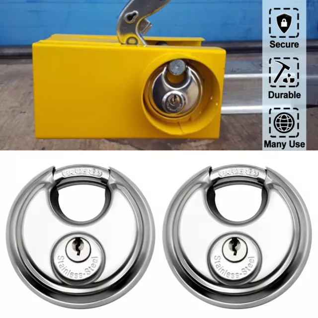 2x Stainless Steel 70mm Disc Shackle Padlock Heavy Duty Security Keyed Different