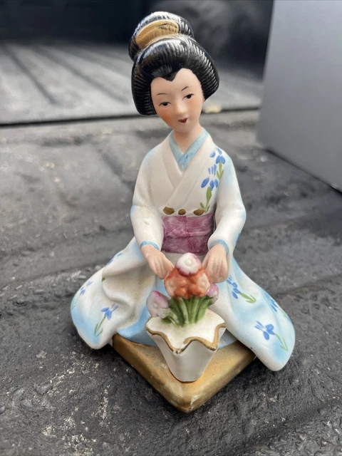 Vintage Porcelain Fred Roberts Co San Francisco Music Box Japanese Geisha 7"