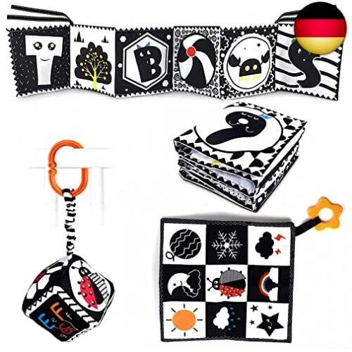 Kontrastbuch Baby ab 0-3 Monate Schwarz Weiss Spielzeug Baby Montessori Stoff