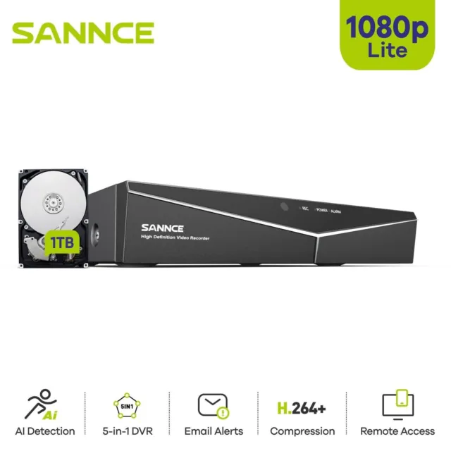 1TB HDD SANNCE 1080P 4CH DVR CCTV Recorder H.264+ For 5IN1 Home Security System