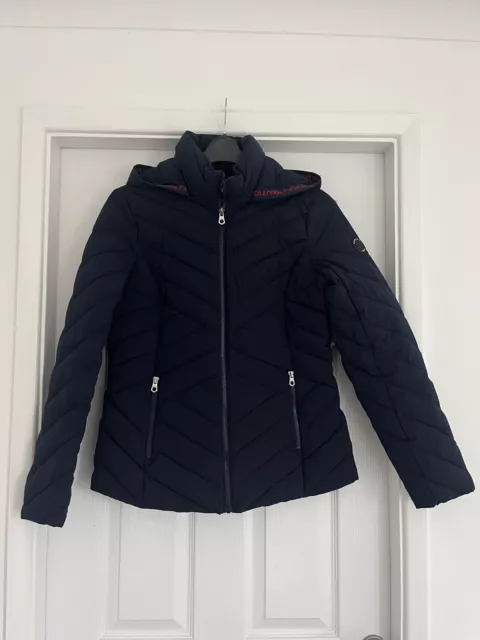 Nautica Jacket Womens Medium Navy Blue Puffer Hooded Full Zip Coat Ladies