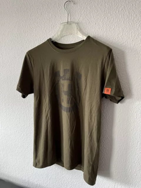 Husqvarna Herren Rundhalsshirt T-Shirt M Freizeitshirt Olive Grün - Neu.