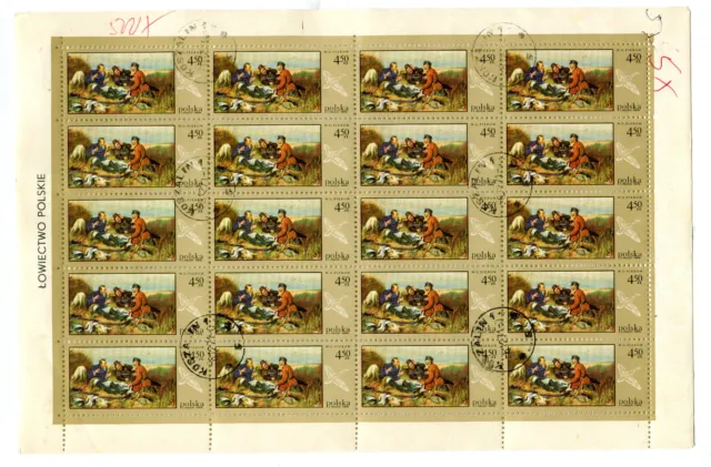 Briefmarken, Polen, Polska, Kleinbogen, Gemälde, Jagd, 20 x Fi 1749, 1968, gest