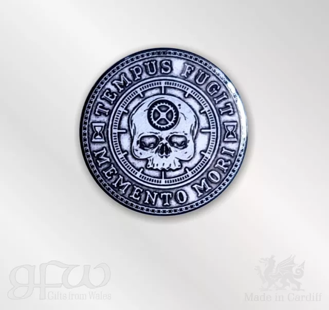 Memento Mori - Tempus Fugit,  Small Button Badge - 25mm diam