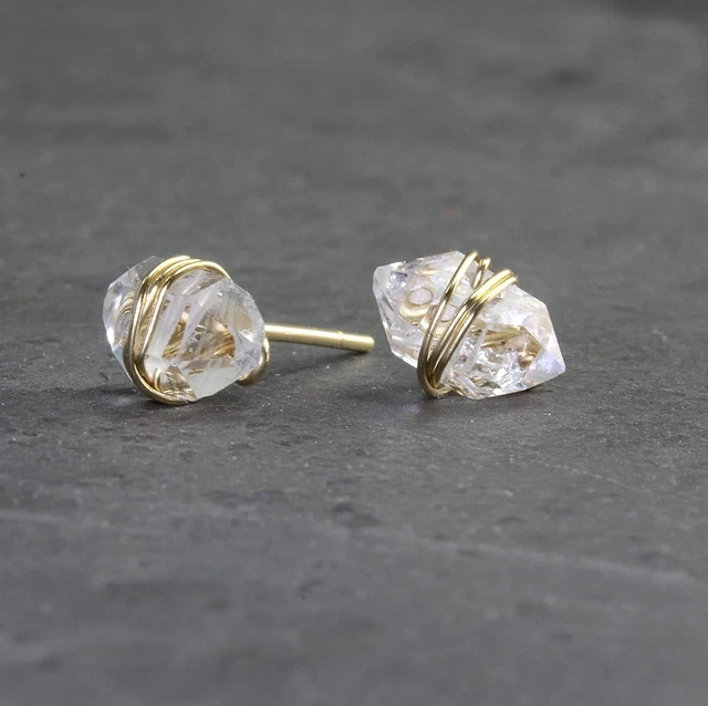 Natural Raw Clear Quartz Stone Stud Earrings Pure Crystal Wire Wrapped Earrings