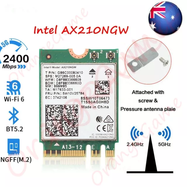 Dual Band Intel Wireless AX210NGW 2.4Gbps 802.11AX AX210 Wireless Wi-Fi 6 Card