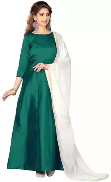 Party Wear Indian Long Dresses Western Green Gown Dupatta Free Shipping Clothing