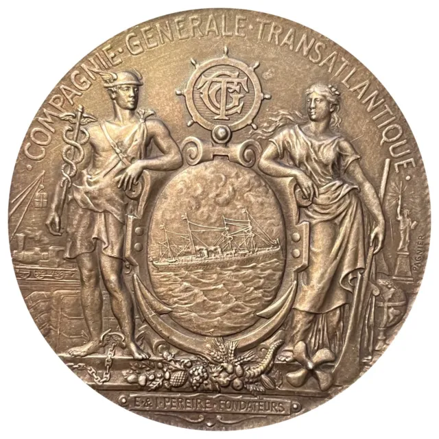 Très belle médaille argent " Compagnie Générale Transatlantique 1958 " PAGNIER