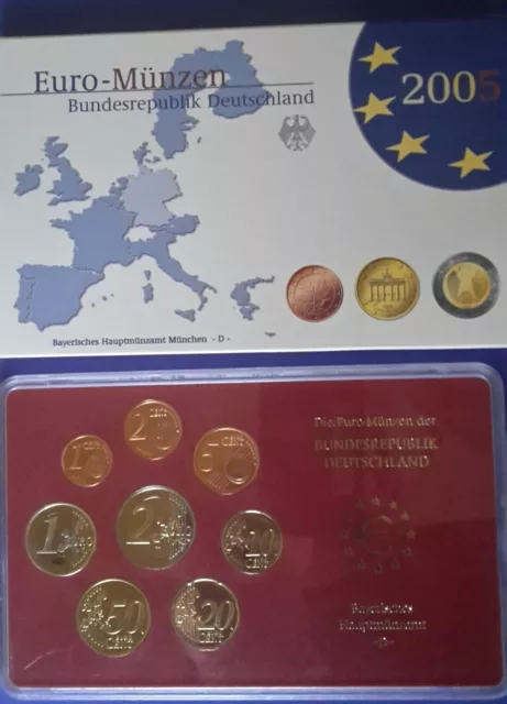 DEUTSCHLAND Kursmünzensatz 2005 D KMS BRD Euro Polierte Platte PP  München