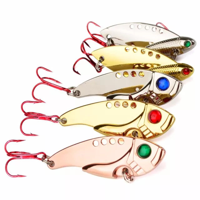 5pcs 3D Eyes Fishing Baits Metal Crankbaits Lures Bass VIB Blade Tackle 6cm/11g