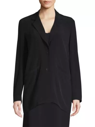 Nwot EILEEN FISHER Damen Schwarz Kerbe Kragen Lange Jacke Blazer Größe 2