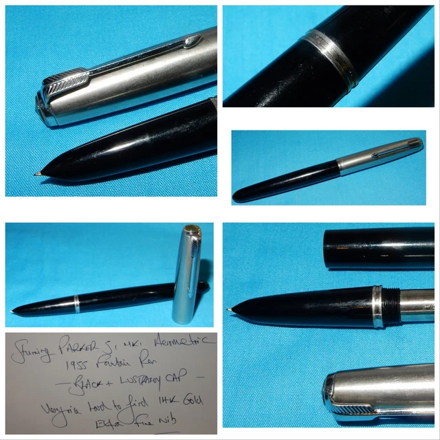 1955 PARKER 51 Aerometric Fountain Pen Black & Lustraloy Cap 14K Extra
