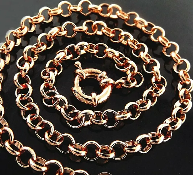 Chain Real 18k Rose Pink Gold Solid Filled Boltring Rolo Belcher Necklace 45cm