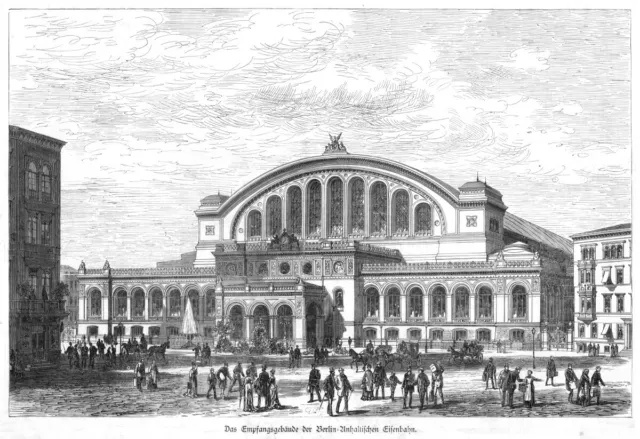 Berlin, Anhalter-Bahnhof, Original-Holzstich von 1880
