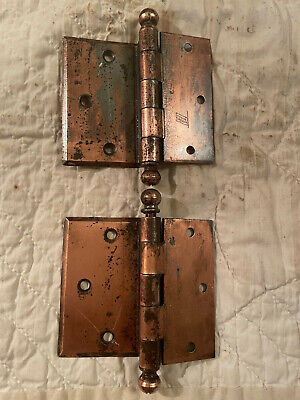Pr. 1920's National Ball Top, 3 1/2" Copper Wash Step Back Door Hinges, Free S/H 2