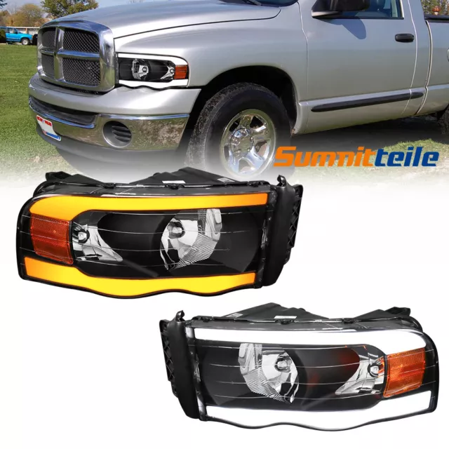 Pair LED DRL Headlight Sequential Turn Signal For 2002-2005 Dodge Ram Pickup