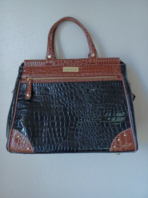 Samantha Brown Croc Embossed Dowel Travel Bag Purse Carryon Shoulder black brown 3