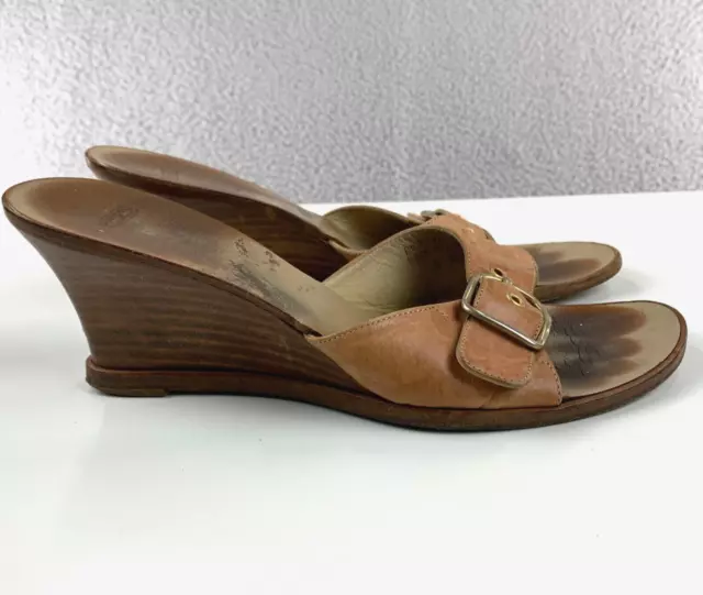 Coach Sandal Women's 8 M Tracy Natural Beige Leather Wood Wedge Sandals Italy