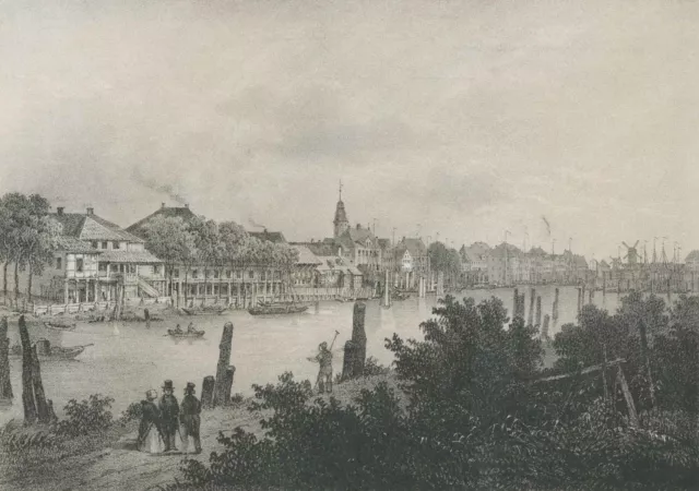 GLÜCKSTADT - Hafenansicht - Tonlithographie um 1845
