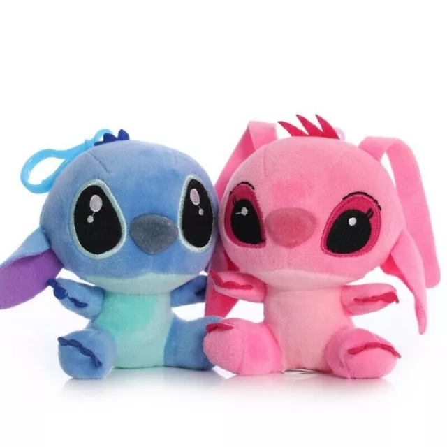 2 PCS Lilo & Stitch Angel Soft Plush Keychains 4” Backpack Charm Clip Cute Gift