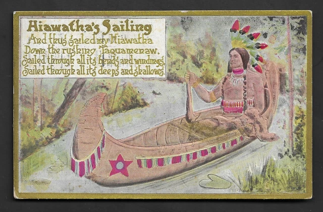 1910 Hiawatha's Sailing Embossed Postcard