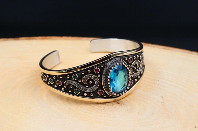 Bracelet pour femme aigue-marine fait à la main pour femme en argent...
