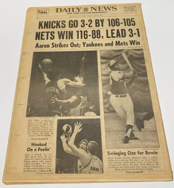 April 8, 1974 New York Daily News Newspaper---Hank Aaron    Very Good