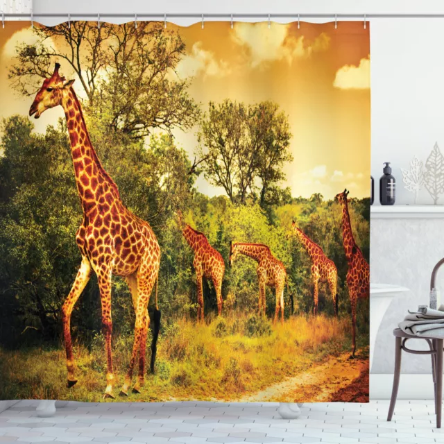 Giraffe Shower Curtain African Safari Animals Print for Bathroom