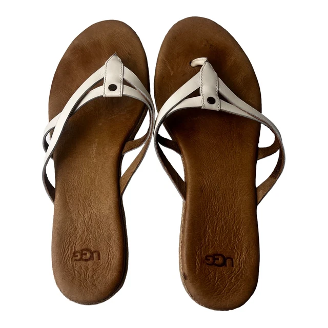 UGG Shoe Sandals Women 8  AUSTRALIA Annice White Leather Thong Flip Flop