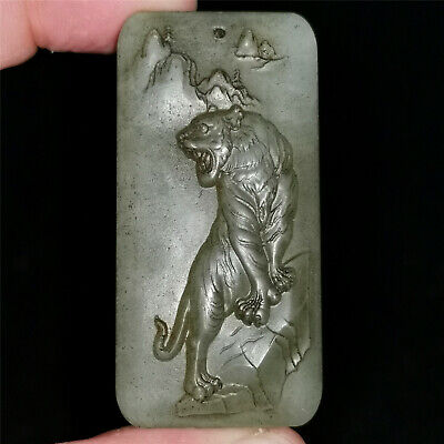 Chinese old rare hetian jade Jadeite pendant necklace hand-carved statue  tigers